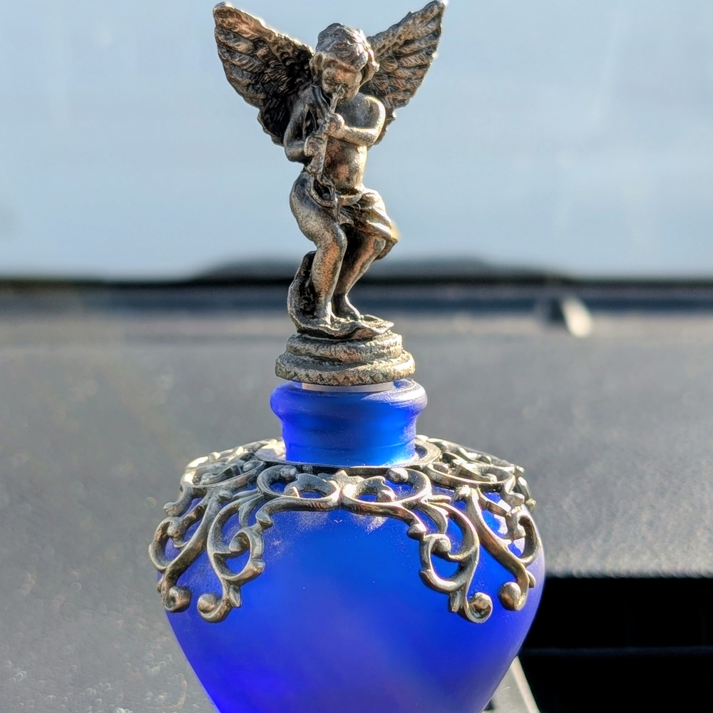 Blue And Pewter Glass Vintage Perfume Bottle Unused
